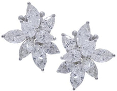 LARGE 8.7CT DIAMOND PLATINUM PEAR SHAPE & MARQUISE CLUSTER FLOWER STUD EARRINGS