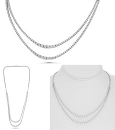 8.0CT DIAMOND 14K WHITE GOLD CLASSIC ROUND GRADUATING 2 ROW LOVE TENNIS NECKLACE