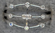 ESTATE .06CT DIAMOND 14KT WHITE GOLD 3D ROUND BEZEL MULTI ROW ETOILE FUN RING
