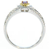 .49CT WHITE PINK & FANCY YELLOW DIAMOND 18K WHITE ROSE GOLD HALO ENGAGEMENT RING