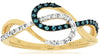 ESTATE .20CT WHITE & BLUE DIAMOND 14K 2 TONE GOLD INFINITY CRISS CROSS LOVE RING
