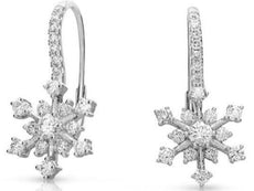 .95CT DIAMOND 14KT WHITE GOLD 3D CLASSIC SNOWFLAKE LEVERBACK HANGING EARRINGS
