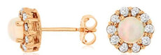 ESTATE 1.0CT DIAMOND & AAA OPAL 14KT ROSE GOLD 3D ROUND FLOWER STUD EARRINGS