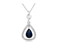 .63CT DIAMOND & AAA SAPPHIRE 14K WHITE GOLD PEAR SHAPE & ROUND TEAR DROP PENDANT