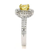 2.05CT WHITE & FANCY YELLOW DIAMOND 18KT 2 TONE GOLD DOUBLE HALO ENGAGEMENT RING