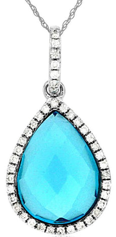 3.22CT DIAMOND & AAA BLUE TOPAZ 14KT WHITE GOLD 3D CLASSIC HALO FLOATING PENDANT