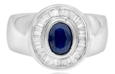 1.70CT DIAMOND & AAA SAPPHIRE 14KT WHITE GOLD 3D CLASSIC BEZEL ENGAGEMENT RING