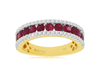 ESTATE 1.46CT DIAMOND & AAA RUBY 14KT YELLOW GOLD 3 ROW WEDDING ANNIVERSARY RING