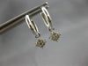 ESTATE .19CT DIAMOND 14KT WHITE GOLD 3D CLASSIC FLOWER HUGGIE HANGING EARRINGS
