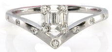 .24CT DIAMOND 18K WHITE GOLD ROUND & BAGUETTE CLUSTER SQUARE ETOILE V SHAPE RING