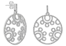 ESTATE 1.07CT DIAMOND 14KT WHITE GOLD 3D MULTI CIRCULAR FUN HANGING EARRINGS
