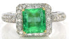 2.84CT DIAMOND & AAA EMERALD 18K 2 TONE GOLD SQUARE & ROUND HALO ENGAGEMENT RING