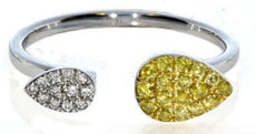 .25CT WHITE & FANCY YELLOW DIAMOND 18KT 2 TONE GOLD CLUSTER DOUBLE LEAF FUN RING
