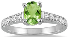 1.23CT DIAMOND & AAA PERIDOT 14KT WHITE GOLD OVAL & ROUND LUCIDA ENGAGEMENT RING