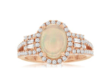 1.63CT DIAMOND & AAA OPAL 14KT ROSE GOLD OVAL ROUND & BAGUETTE ENGAGEMENT RING