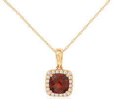 1.31CT DIAMOND & AAA GARNET 14KT ROSE GOLD CUSHION & ROUND HALO FLOATING PENDANT