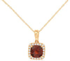 1.31CT DIAMOND & AAA GARNET 14KT ROSE GOLD CUSHION & ROUND HALO FLOATING PENDANT