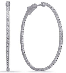 ESTATE LARGE 1.19CT DIAMOND 14KT WHITE GOLD 3D INSIDE OUT HOOP HANGING EARRINGS