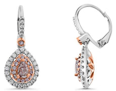 1.39CT WHITE & PINK DIAMOND 18K WHITE & ROSE GOLD 3D PEAR SHAPE & ROUND EARRINGS