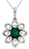 .44CT DIAMOND & AAA EMERALD 14KT WHITE GOLD OVAL & ROUND FLOWER FLOATING PENDANT
