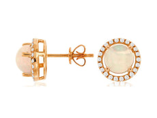 ESTATE 1.93CT DIAMOND & AAA OPAL 14KT ROSE GOLD ROUND HALO CLASSIC STUD EARRINGS