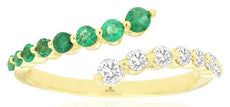 .65CT DIAMOND & AAA EMERALD 14KT YELLOW GOLD ROUND GRADUATING CRISS CROSS RING