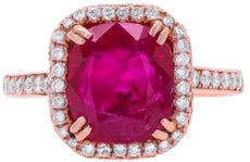 4.44CT DIAMOND & AAA RUBY 14K ROSE GOLD 3D CUSHION CUT & ROUND SQUARE HALO RING