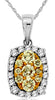 .74CT WHITE & FANCY YELLOW DIAMOND 14K 2 TONE GOLD CLUSTER OVAL FLOATING PENDANT