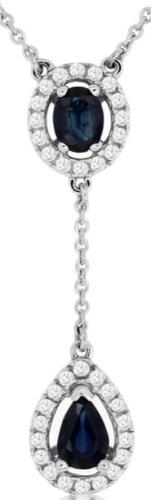 1.24CT DIAMOND & SAPPHIRE 14K WHITE GOLD OVAL PEAR SHAPE & ROUND LARIAT NECKLACE