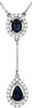 1.24CT DIAMOND & SAPPHIRE 14K WHITE GOLD OVAL PEAR SHAPE & ROUND LARIAT NECKLACE