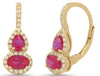 1.09CT DIAMOND & AAA RUBY 14KT YELLOW GOLD 3D OVAL & PEAR SHAPE HANGING EARRINGS