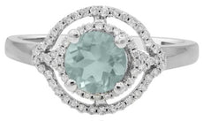 .99CT DIAMOND & AAA GREEN AMETHYST 14KT WHITE GOLD ROUND FLOWER FRIENDSHIP RING