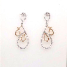ESTATE .98CT DIAMOND 18KT 2 TONE GOLD 3D MULTI TEAR DROP FUN HANGING EARRINGS