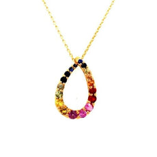 .93CT AAA MULTI COLOR SAPPHIRE 18KT YELLOW GOLD 3D GRADUATING FLOATING PENDANT