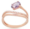 ESTATE .88CT DIAMOND & AAA AMETHYST 14KT ROSE GOLD OVAL & ROUND TENSION FUN RING