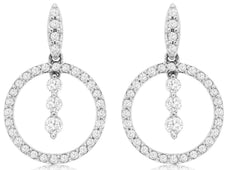 ESTATE .33CT DIAMOND 14KT WHITE GOLD 3 STONE CIRCLE OF LIFE FUN HANGING EARRINGS