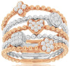 ESTATE LARGE .36CT DIAMOND 14K WHITE & ROSE GOLD MULTI ROW FLOWER HEART FUN RING