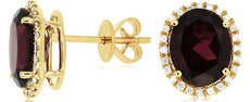 ESTATE 6.35CT DIAMOND & AAA RHODOLITE 14K YELLOW GOLD OVAL & ROUND STUD EARRINGS