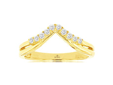 ESTATE .18CT DIAMOND 14KT YELLOW GOLD 3D ROUND V SHAPE ANNIVERSARY RING