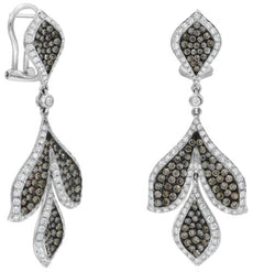 LARGE 3.55CT WHITE & CHOCOLATE FANCY DIAMOND 18KT WHITE GOLD 3D HANGING EARRINGS