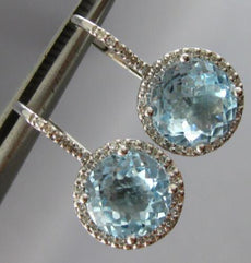 5.30CT DIAMOND & AAA BLUE TOPAZ 14KT WHITE GOLD HALO LEVERBACK HANGING EARRINGS