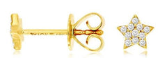 ESTATE .10CT DIAMOND 14KT YELLOW GOLD 3D CLASSIC ROUND PAVE STAR STUD EARRINGS