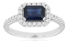 1.43CT DIAMOND & AAA SAPPHIRE 14K WHITE GOLD EMERALD CUT & ROUND ENGAGEMENT RING