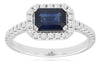 1.43CT DIAMOND & AAA SAPPHIRE 14K WHITE GOLD EMERALD CUT & ROUND ENGAGEMENT RING