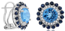 4.49CT DIAMOND & AAA SAPPHIRE & BLUE TOPAZ 14KT WHITE GOLD 3D ROUND FUN EARRINGS