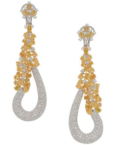 EXTRA LARGE 15.82CT WHITE & FANCY YELLOW DIAMOND 18K WHITE GOLD HANGING EARRINGS
