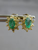 ESTATE 1.01CT DIAMOND & AAA EMERALD 14KT YELLOW GOLD FLOWER STUD EARRINGS #27586