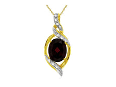 2.28CT DIAMOND & AAA GARNET 14KT 2 TONE GOLD 3D OVAL LOVE KNOT TEAR DROP PENDANT