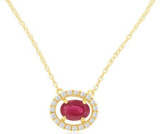 .68CT DIAMOND & AAA RUBY 14KT YELLOW GOLD OVAL & ROUND SIDEWAY HALO FUN NECKLACE