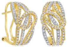 WIDE .77CT DIAMOND 14KT YELLOW GOLD MULTI ROW LOVE KNOT CLIP ON HANGING EARRINGS